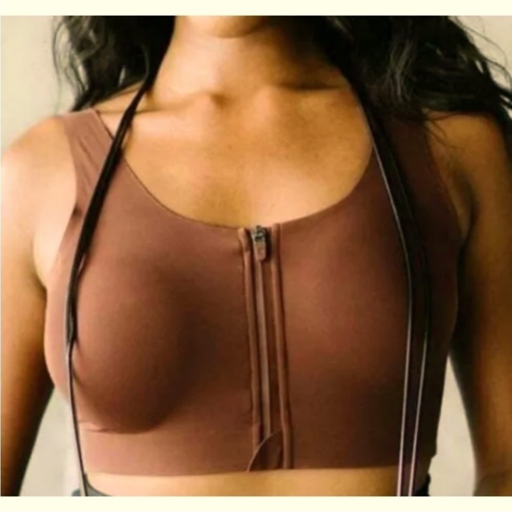 ZYIA brown zip-front sports bra